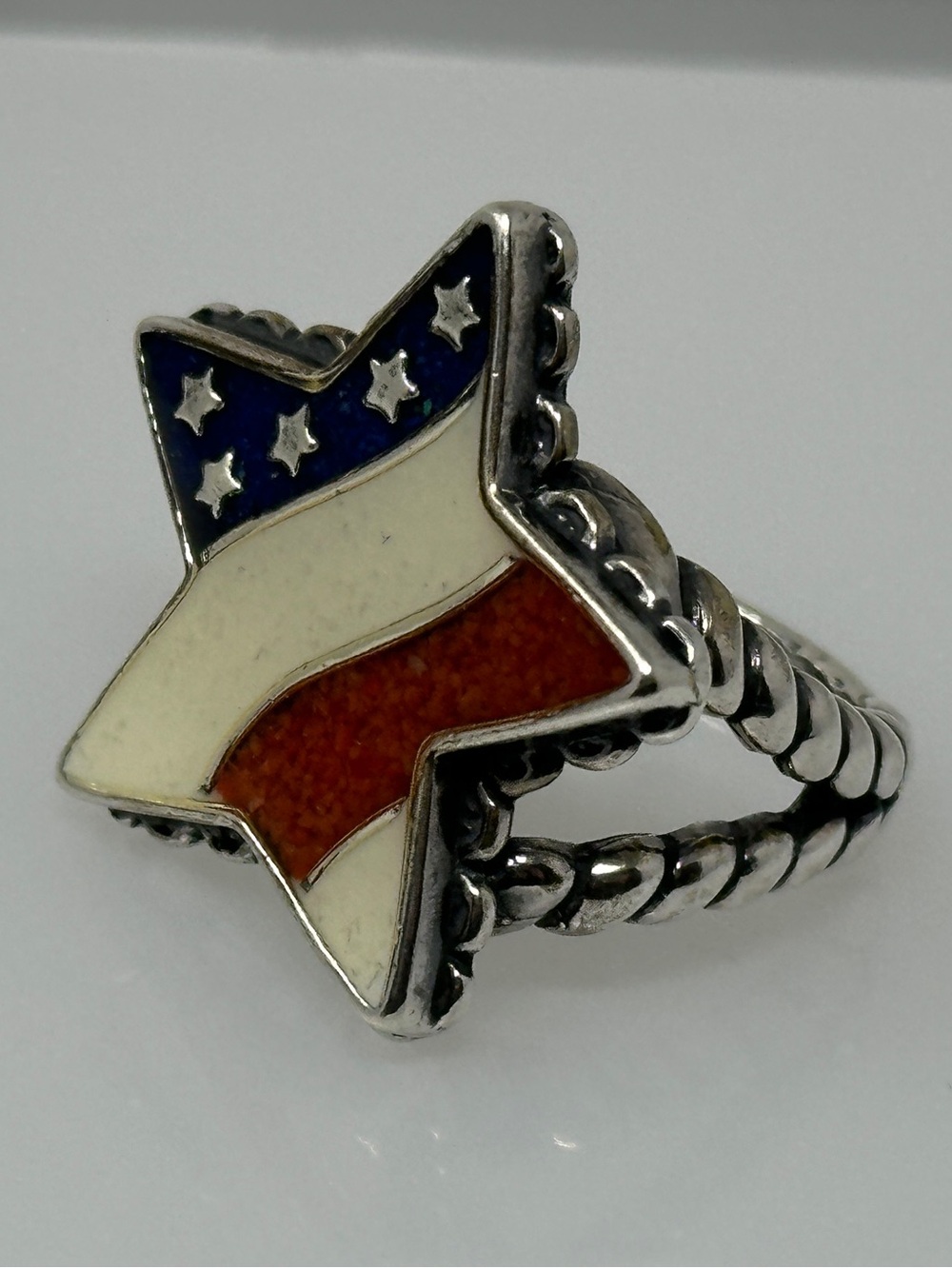 American West Patriotic American flag Star sterling silver size 7 red white blue